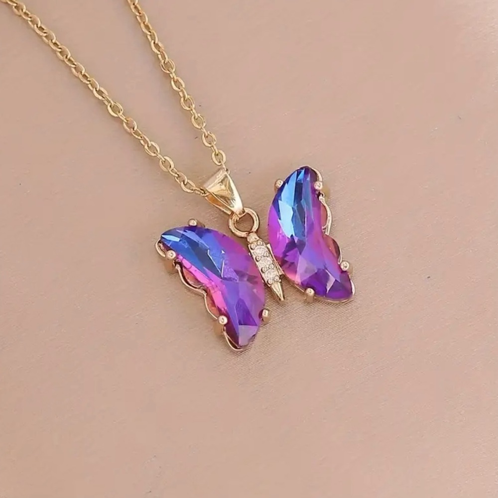 Purple Gold Plated Gradient Butterfly Necklace